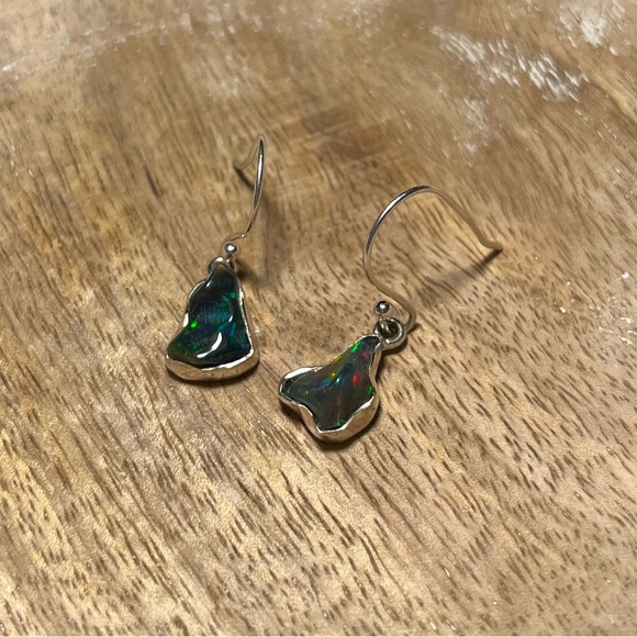 Black Ethiopian Opal Raw Form 925 Sterling Silver Earrings - Picture 5 of 11